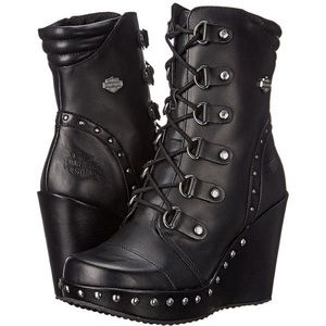 Harley Davidson black leather boots wedges 8